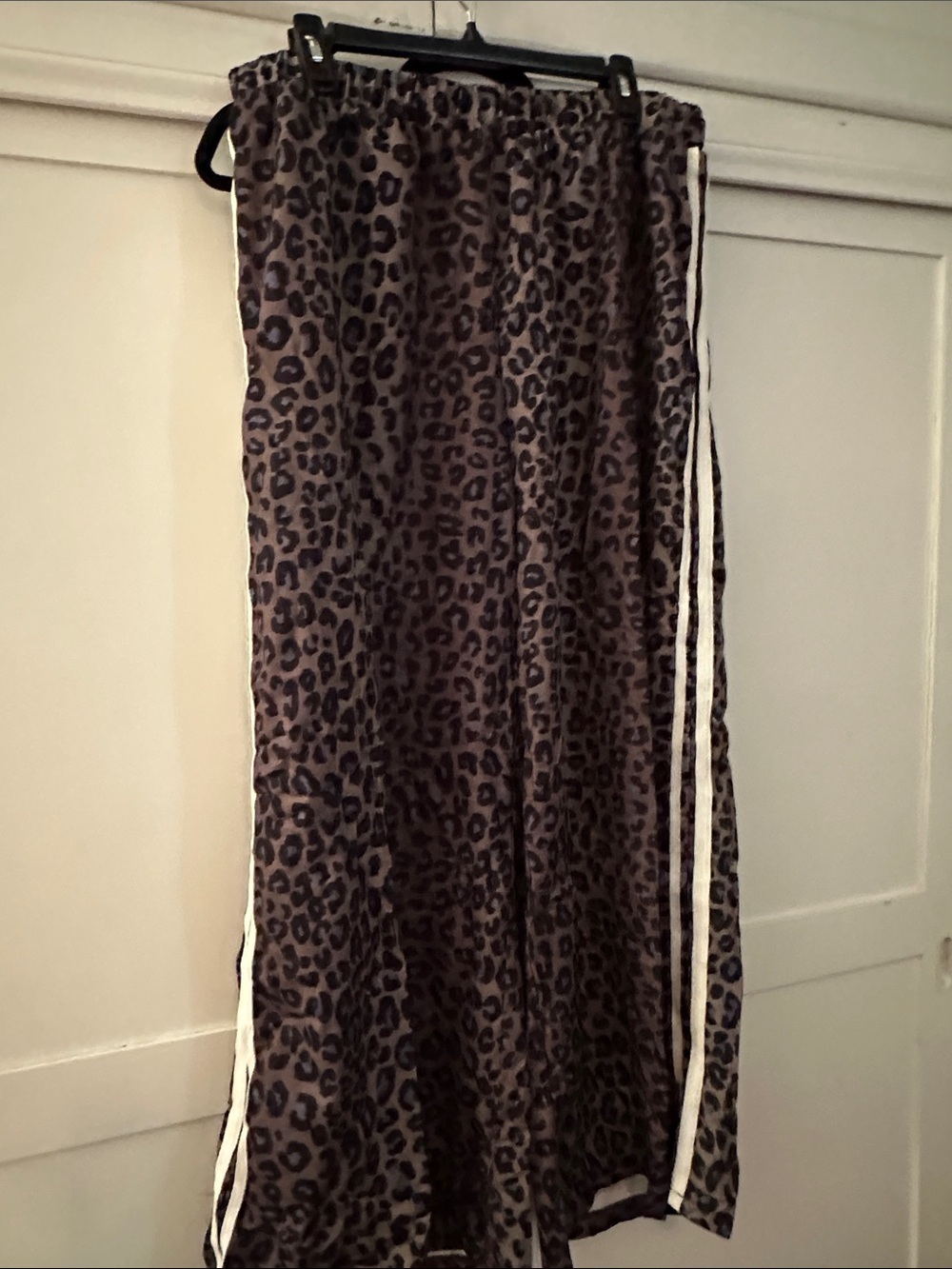 Leopard Print Maxi Skirt with Side Stripes - Brown